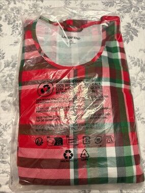 Lands' End Red and Green Plaid Scoop-Neck Nightgown